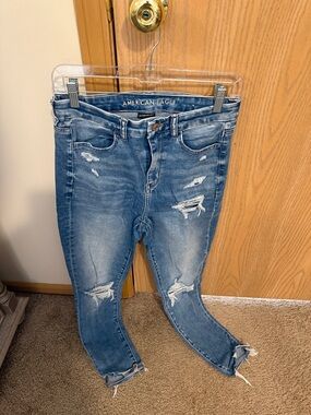 American Eagle Outfitters Blue Distressed High-Rise Skinny Jeans